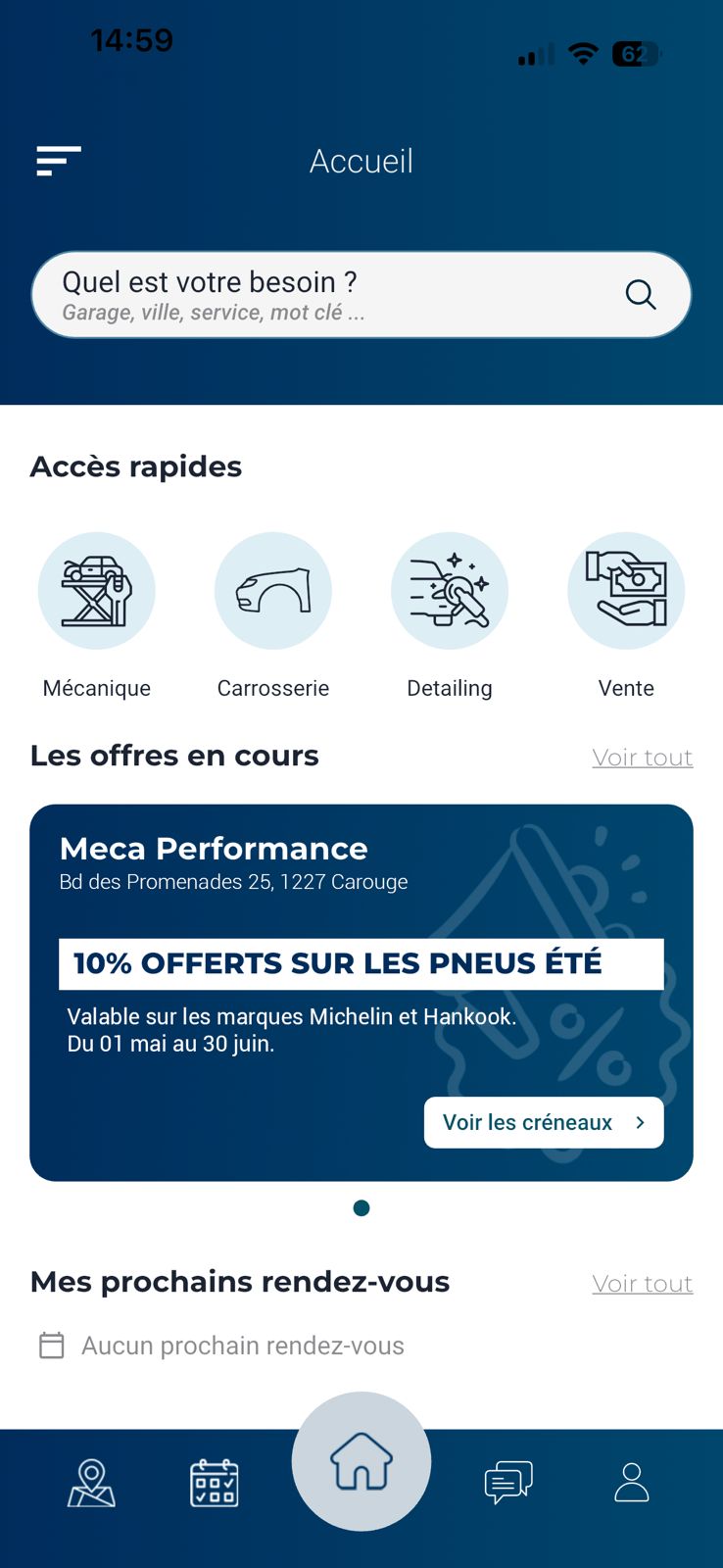 Mecagenda — Accueil application