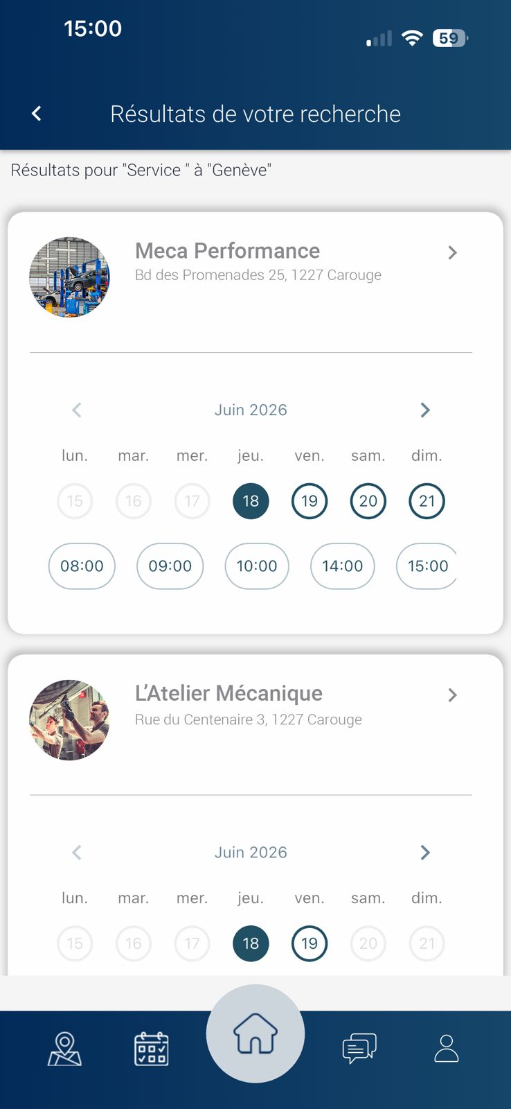 Mecagenda — Résultats de recherche et créneaux disponibles